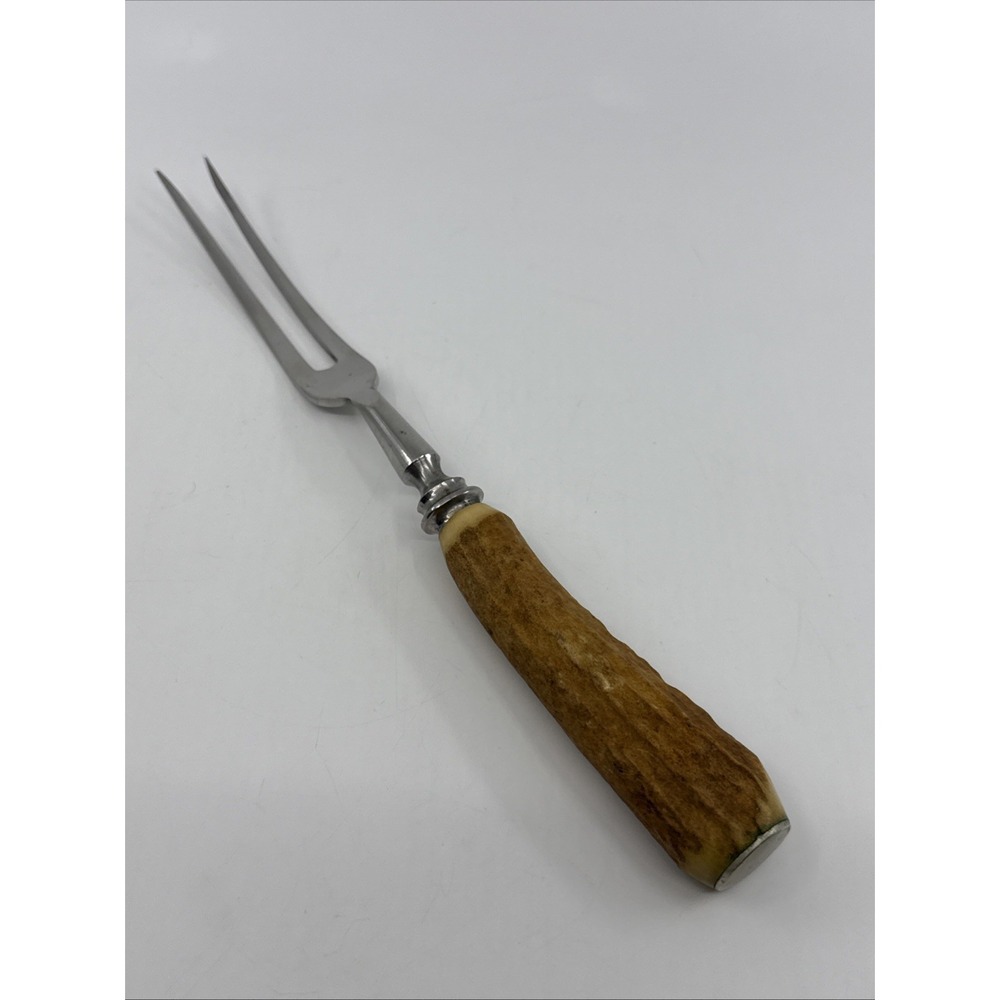 Vtg Antler? Handle Fork Stainless Steel‎ Meat Serving Utensil 10" Sheffield
